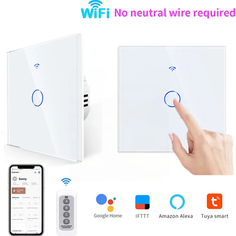 Tuya Wifi 스마트 벽 조명 스위치 1/2/3 갱 EU 터치 스위치 Rf433 무선 원격 제어 알렉사 구글 홈 음성 제어 할인이벤트