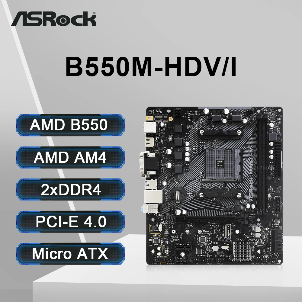 ASRock B550M-HDV I 마더보드 지지대 Ryzen 5 5600 5600G R7 5700X3D CPU AM4 소켓 DDR4 4733MHz 128GB PCI-E 4.0 NVME M.2 핫딜