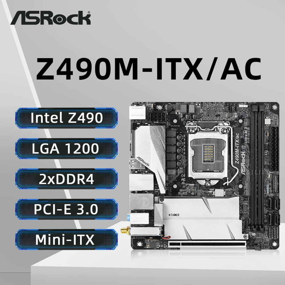 ASRock Z490M-ITX/ac 마더보드 LGA1200 지지대 i9-10900K i7-10700 i5-10600KF i5-10400F i5 10400F CPU DDR4 4400MHz NVME M.2 HDMI 알리 상품 추천